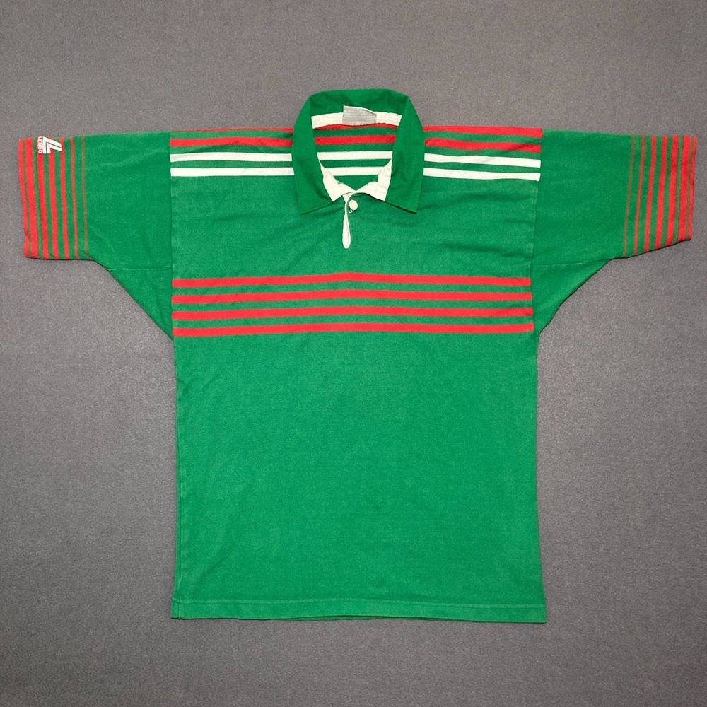 Vintage Lenco Striped Rugby Polo Shirt Jersey Men's XL Green‎ Red Pullover